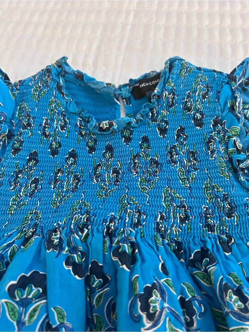 French Connection Teal Blue Floral Smocked Size XS(5/6)